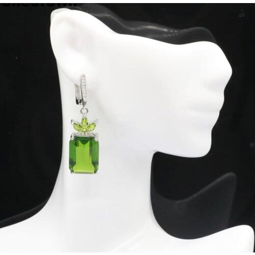 44x13mm Elegant Rectangle 18x13mm Green Peridot Natural CZ Gift For Sister Silver Earrings Pendant
