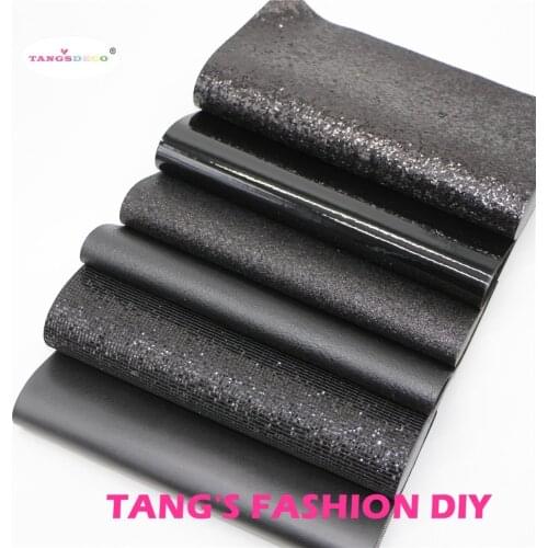 6pcs---20X22CM Black Color Mix DIY Synthetic Faux PU Leather Set
