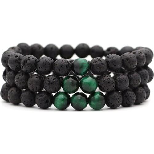 8MM Green Tigers Eye Stone Black Lava Stone Essential Oil Diffuser Bracelet Balance Yoga Pulseira Feminina Buddha Jewelry