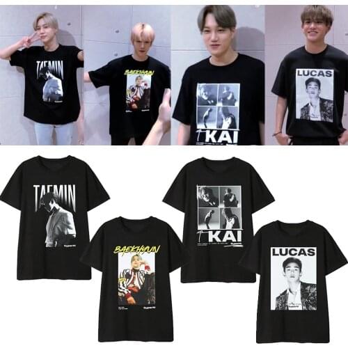 ALLKPOPER KPOP SUPER M KAI LUCAS MARK TEN BAEK HYUN Kai Taeyong Same Short-sleeved Printing T-shirts Korean Loose Summer Tops