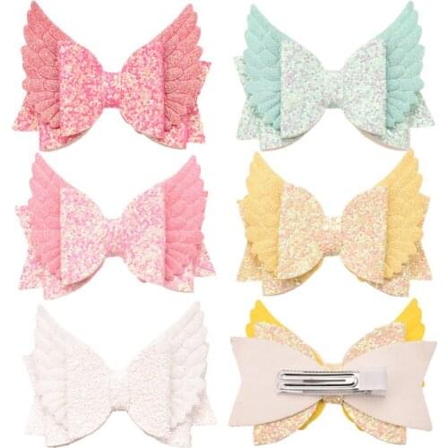 4PCS Glitter Big Wings 3.6inch Girls Hair Bows Solid Bowknots Baby Kids Hair Accessories Hairclips Headwear Boutique Headwrap