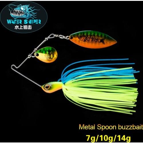 WATER SNIPER 7g 10g 14g Metal Spoon SpinnerBait with jig head Fishing lures Buzzbait With Double Hook Fishing Tackle
