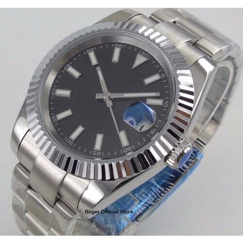 BLIGER Fashion Automatic Mens Watch Sapphire Glass BLIGER 40mm Sterile Dial Miyota Movement Brushed Bracelet Polished Case