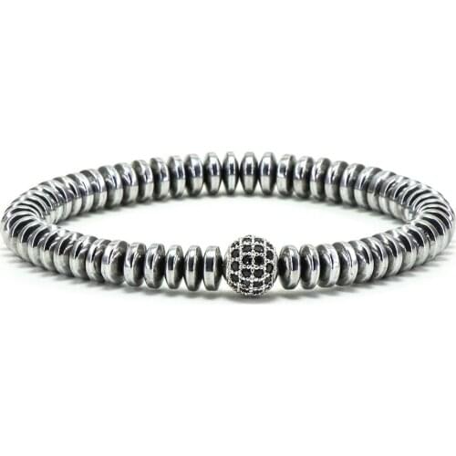 Gray Color Natural Stone Hematite Stone Bracelet 'Gray Point' 10401