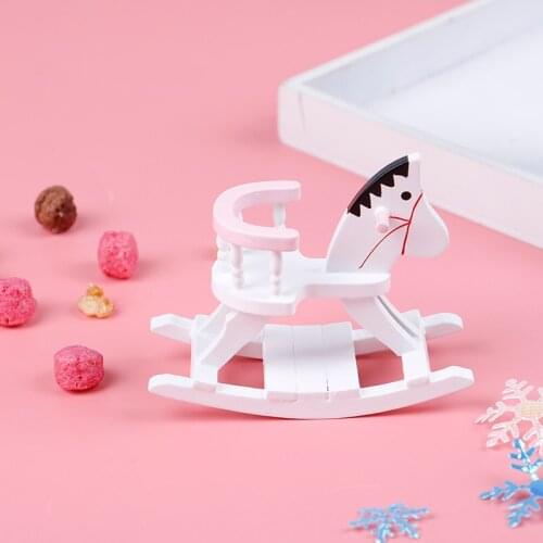 Wooden Rocking Horse Chair Toys for Children Nursery Room Furniture 1:12 Doll House Accessories Dollhouse Miniature