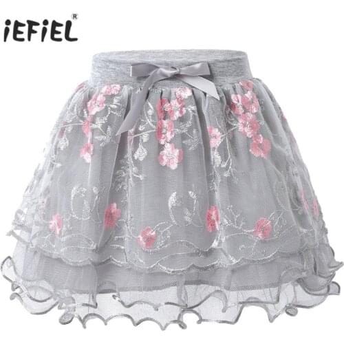 Kids Girls Tutu Skirt Embroidered Flower Toddler Baby Girl A-line Mini Short Skirt Children Princess Birthday Party Tulle Skirts
