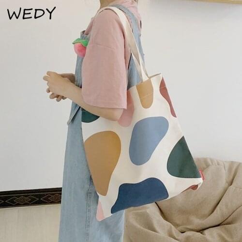 Print Canvas Shoulder Bag Women Casual Shopper Handbag Students Book Bag Female Reusable Grocery Shopper Bags Tote For Girls