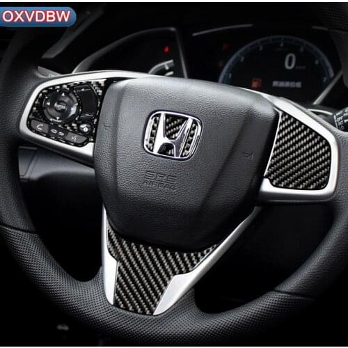Interior Car Steering wheel button panel Emblem Carbon Fiber Sticker Car Styling For Honda civic 2016 2017 2018 19 accessories