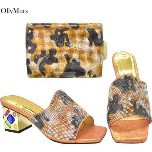 Italian Style Elegant Spike Heels Shoes And Bag To Match Set High Quality Stones Ladies Shoes And Bag Set For Party