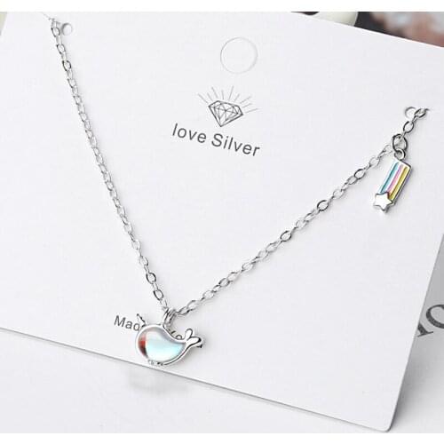KOFSAC New 925 Sterling Silver Necklace Girl Jewelry Cute Crystal Whale Rainbow Meteor Pendant Necklaces For Women Holiday Gifts
