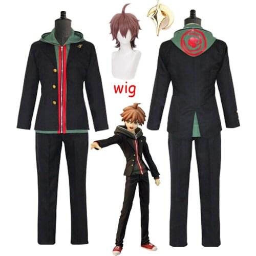 Anime Danganronpa Dangan Ronpa Makoto Naegi Cosplay Costume Halloween Carnival Uniform and Wigs