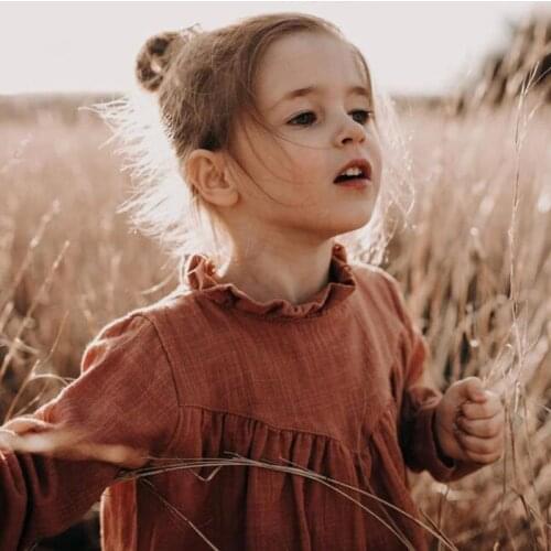 Summer Light Long Linen Girl Ruched Casual Solid Dress Sundress Robe 2021 Baby Flower Child Girl European Style Clothes Newborn