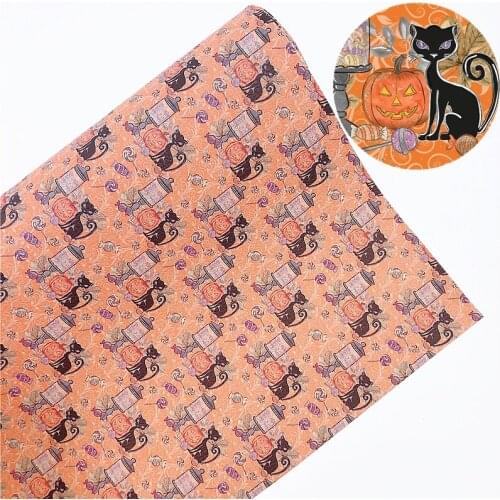 New Rainbow 30x138cm/roll Halloween Evil Cats 1.0mm Pu faux leather sheet for bow making, DIY earrings, Crafts handmade etc
