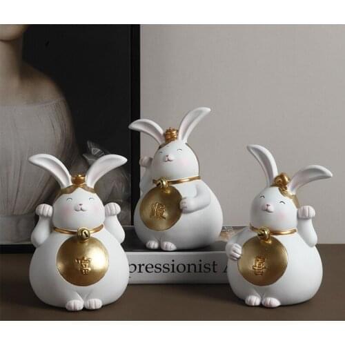 Cute Rabbit Resin Crafts Home Lucky Decorations Desktop Decorations Christmas Gifts Feng Shui Resin Charm Resin Embellishments