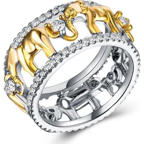 Fashion Gold Ring Cute Elephant Animal Two-color Zircon Personality Simple Men And Women Manufacturers Wholesale