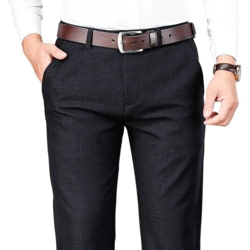 Autum Striped Men Suit Pants Black Business Formal Trousers For Men Clothing 2021 New Arrival Straight High Waist Male Trousers