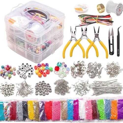DIY Jewelry Making Supplies Kit Craft Seed Beads With Jewelry Accessories Finding Tool Beads Wire for Handmade Bracelet Necklace