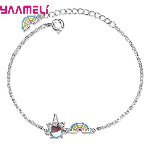 Korean New Trend Unicorn Rainbow Colorful CZ Bracelets Bangles For Women Creative 925 Sterling Silver Jewelry
