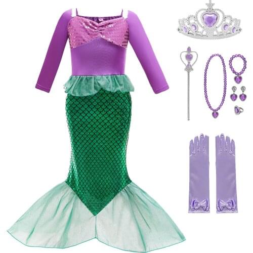Girls Little Mermaid Ariel Princess Dress Cosplay Costumes Kids Baby Ariel Fancy Costume Child Halloween Birthday Party Clothing