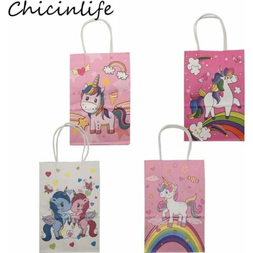 Chicinlife 5Pcs Unicorn Kraft Paper Bag With Handles Gift Bags Candy Box Baby Shower Kids Birthday Wedding Unicorn Party Supplie