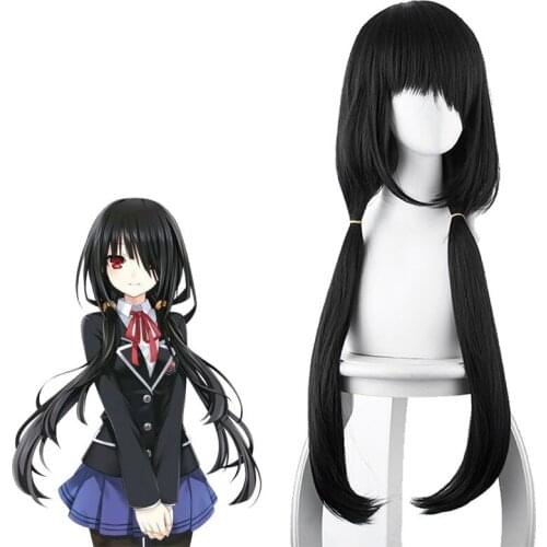 Dating Battle III Shizaki Madness Black Double Ponytail Cos Anime Wig Cosplay Game Perform Double Fluffy Accessories Hair Wig