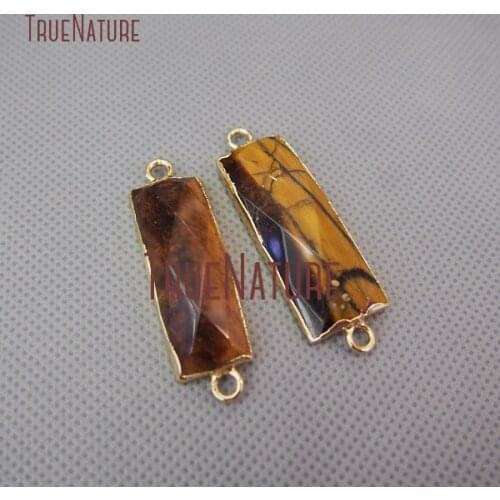 10Pcs Top Seller Tiger Eye Double Bail Pendant Gold Plating Oblong Shape Double Bail Pendant Approx 35x12mm PC392
