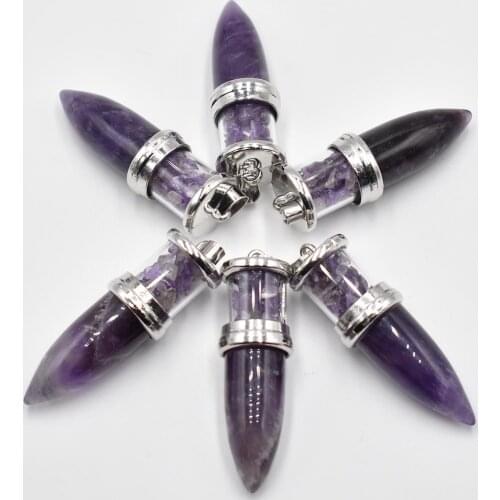2021 fashion top quality natural stone amethysts bullet shaped pillar charms point Pendants 16x50mm Wholesale 6pcs/lot free