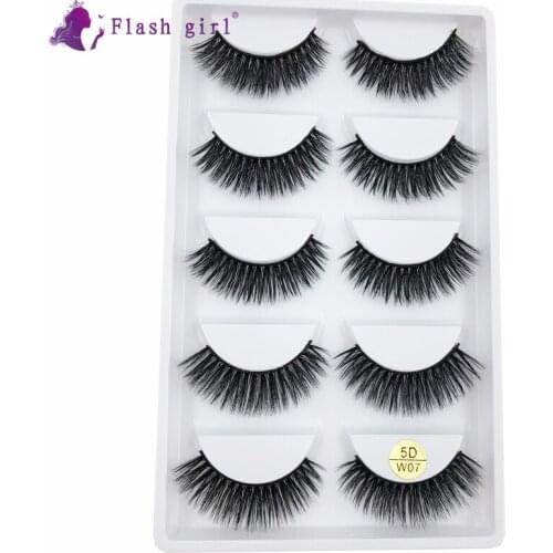 Flash Girl Professional 5D Mink Lashes In Bulk 5D-W07 Thick Natural Fake Eyelashes Makeup 100% Handmade Fake Eyelash