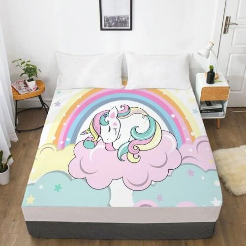 Unicorn Cartoon Fitted Sheets Mattress Cover With Elastic Band 3D Bed Sheet LinensFor Baby Kids Child Girls Boys 90x200 160x200