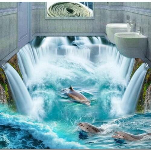 Custom mural 3d flooring picture pvc self adhesive wallpaper Great falls dolphin home decor painting 3d wall murals wallpaper