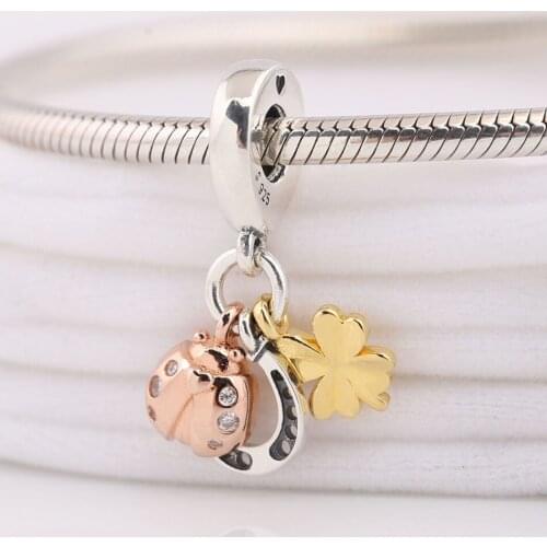 S925 DIY Jewelry Horseshoe Lucky Clover Ladybird Dangle Charm fit Pandora Bracelet Bangle