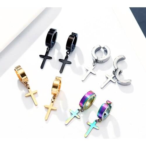 Trend Punk Rock stainless Steel No ear hole Earrings Big Cross Clip Earrings Male Female Fashion Jewelry Black Golden Multicolor