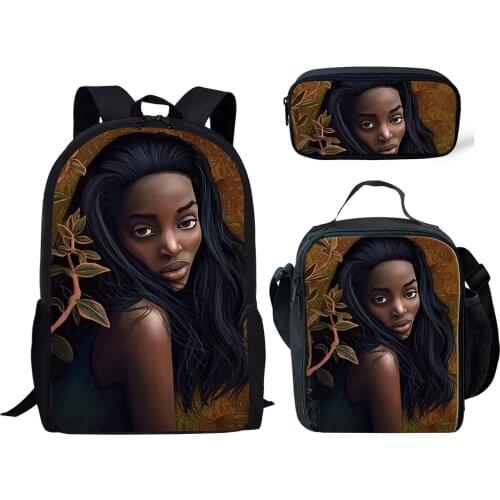 3D African Woman Cool Pattern Back Student School Backpack Women College Set Children School Bags For Teenagers Girls Schoolbags