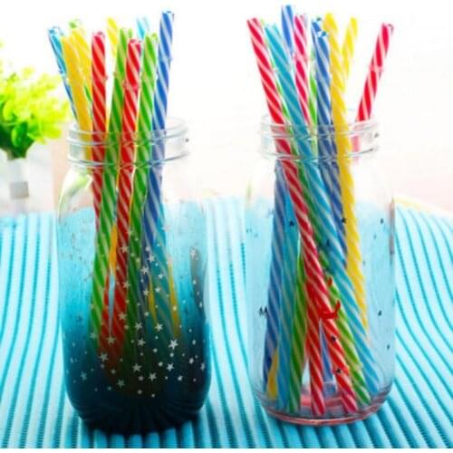 10 Pcs Random Color Reusable Hard Plastic Stripe Drinking Straws Wedding Party Decor Bar Juice Drinking Rainbow Straw Supplies