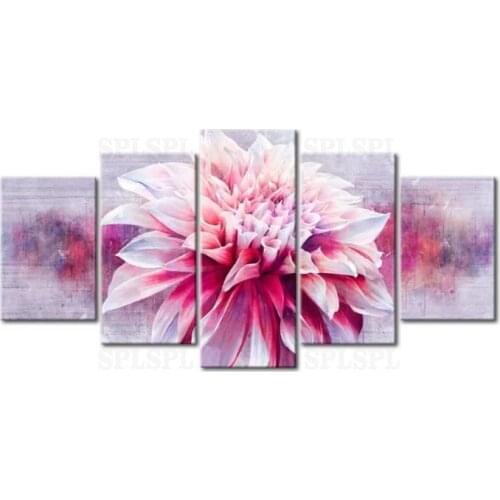 Modern Painting Violet Dahlia Nature Flowers Plants Purple Dahlias Photo Print On Canvas for Living Room Home Decor