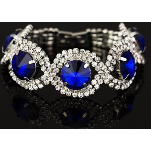 Wedding Jewelry Silver Plated Round Crystal Bracelets for Women Charm Bridal Jewelry