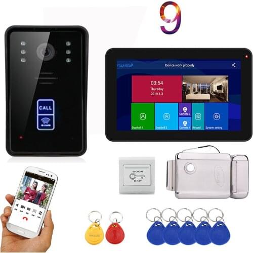 APP Control Video Intercom 9 Inch Record Wifi Video Door Phone Doorbell RFID Speakephone Intercom KIT+Door Opening Lock