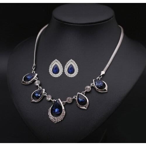 Vintage Hyperbole Big Jewelry Sets For Women Classic Water Drop Crystal Earrings And Pendant Necklace For Gifts