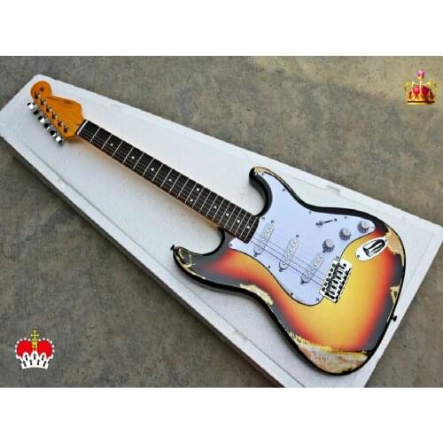 High quality FDST-1032 Antique Do old 3TS color solid body with white pickguard electric guitar, Free shipping