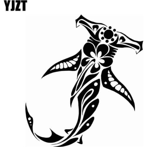 YJZT 13.8cm*15.4cm Tribal SHARK With Hibiscus Fashion Vinyl Car-styling Car Sticker Decals Black Silver C11-0352