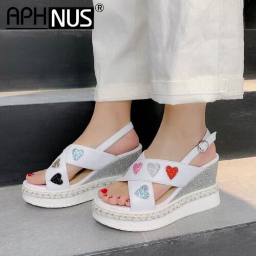 APHNUS Womens Sandals Trifle Platforms Wedges Mid High Heels Pumps Woman 2021 Shoes For Women New Peep Toe