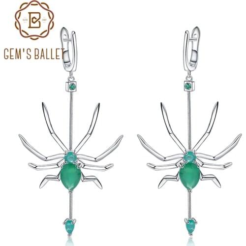 GEMS BALLET Natural Green Agate Gemstone Earrings 925 Sterling Silver Statement Spider Drop Earrings For Women Fine Jewelry