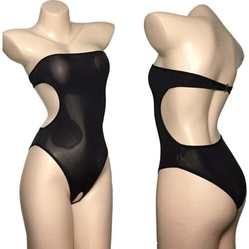 Women Sexy Lingerie Strapless Open Crotch High Cut Skinny Leotard Sheer Opaque Crotchless Teddy Bodysuit Exotic Teddies