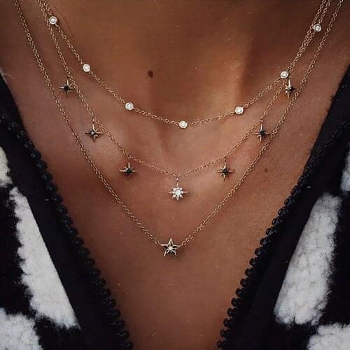 2020 Boho Fashion Star Sun Crystal Pendant Necklaces For Women Vintage Gold New Necklace Multilayer Female Jewelry Wedding Gift