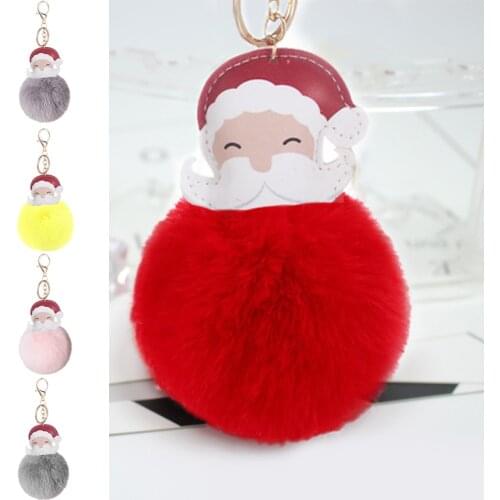 27Colors Santa Claus Fur Pom Christmas Bag KeyChain Ball Plush Car Ornaments PU Leather Pendant Jewelry Fashion Accessories