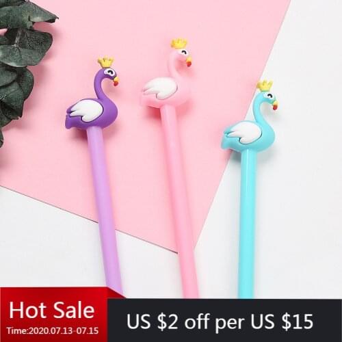 40 PCs Creative Flamingo Neutral Pen Cartoon Animal Modeling Cute Learning Stationery Water-based Signature Pen Wholesale