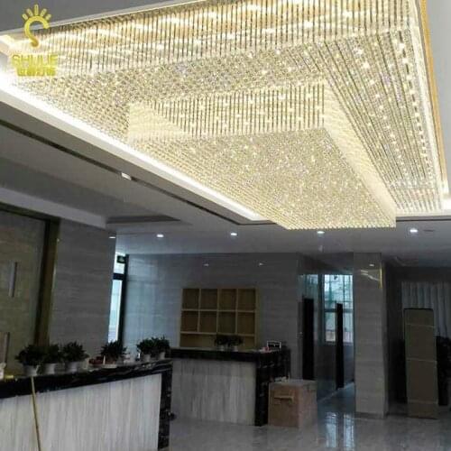 Large engineering hall rectangular crystal lamp hotel lobby engineering lighting villa sales department ceiling lamp led light