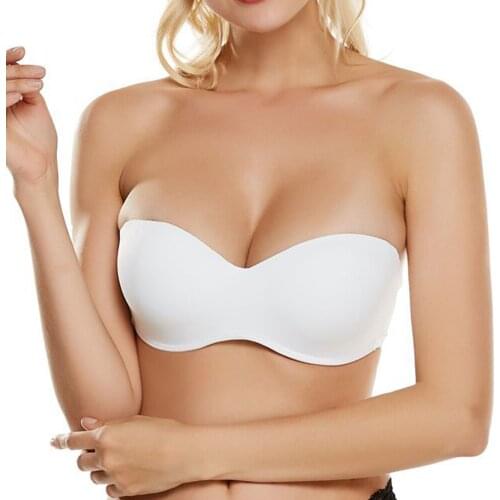 YANDW White Bras for women strapless bra sexy lingeire Bralette unlined push up bra plunge 40B 42B 44B 46B 40C 42C 44C 46C