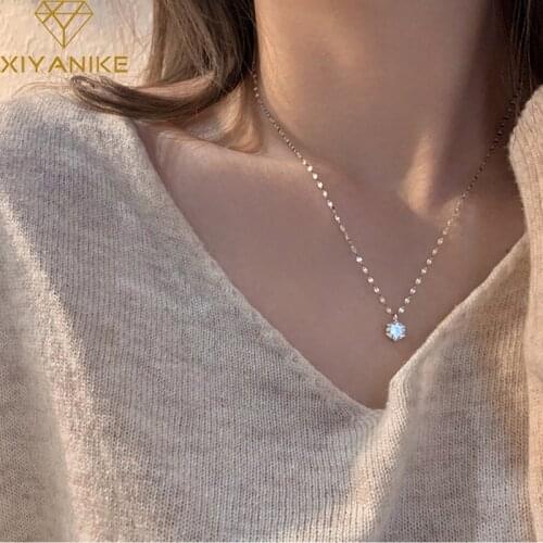 XIYANIKE 925 Sterling Silver Hexagonal Zircon Pendant Necklace Female Fashion Temperament Gorgeous Handmade Jewelry Couple Gift