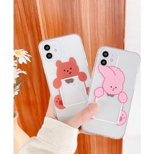Frame Bunny and Bear Transparent Shockproof Silicone Case For iPhone 12 11 Pro Max 7 8 Plus XR X SE 2020 TPU Soft Cover Funda